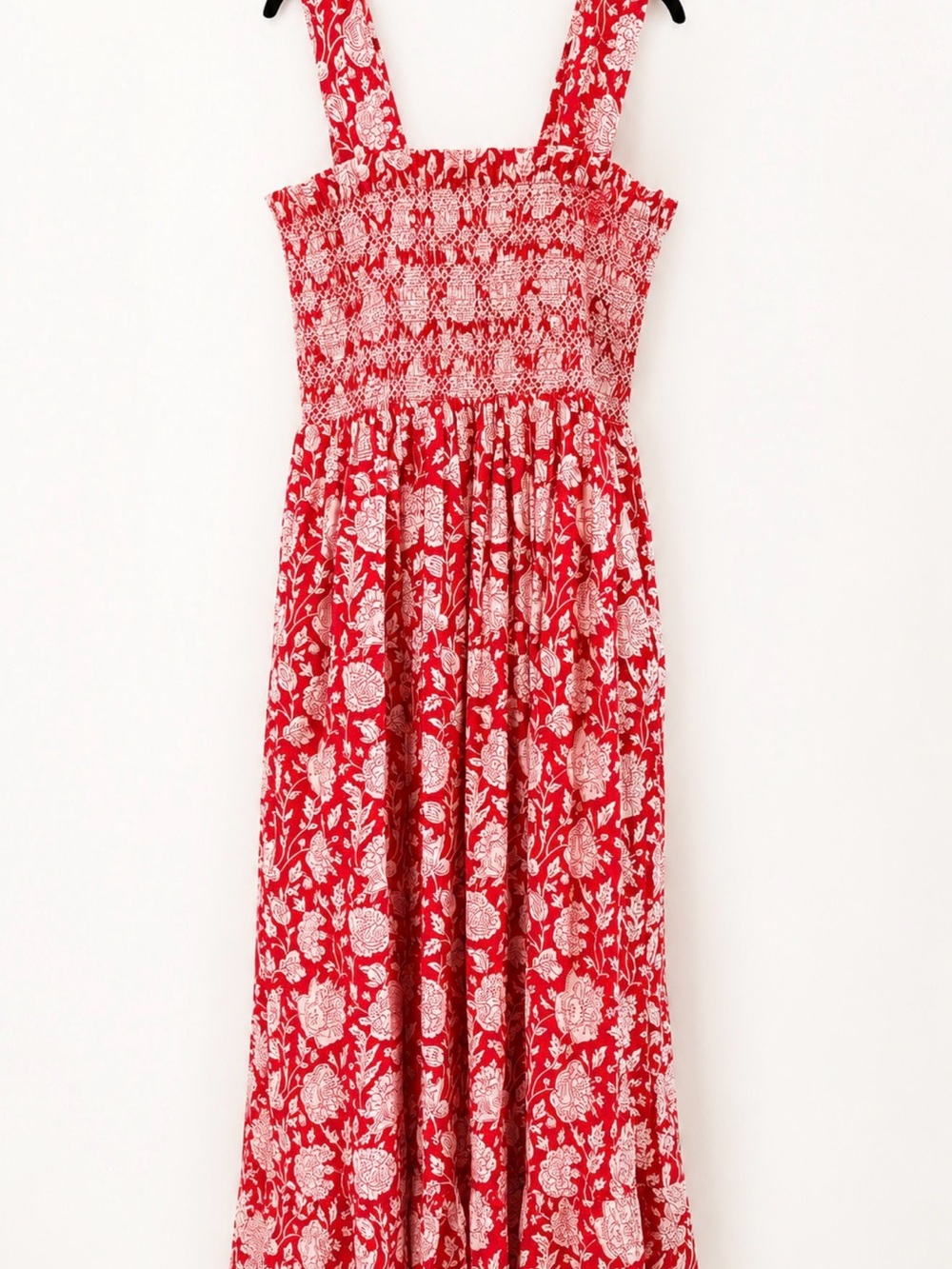 MILLE Garden Dress Red White Floral Smocked Maxi Dress Size M